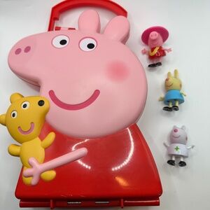 Vintage 2003 Peppa Pig Carrying Case With 3 Action Figures Jazwares Toy Storage